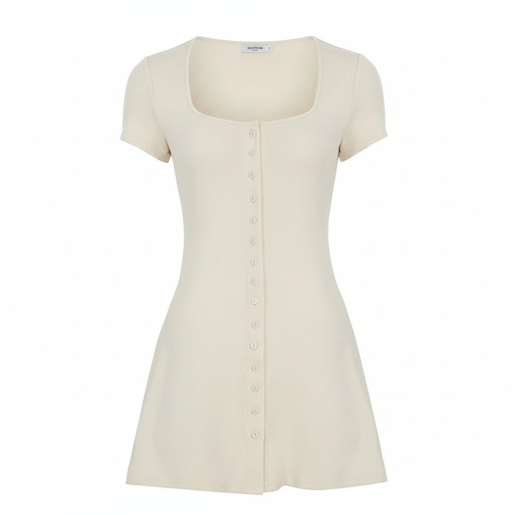 Dames Casual A-Lijn Jurk – V-Hals, Korte Mouwen & Effen Design