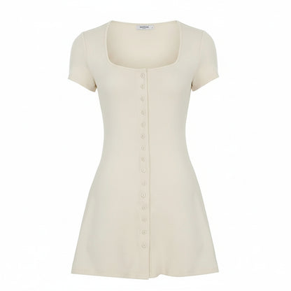 Dames Casual A-Lijn Jurk – V-Hals, Korte Mouwen & Effen Design