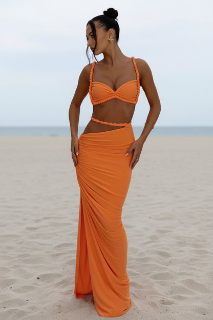 Dames 2-Delige Set – Geweven Crop Top & Hoge Taille Maxi Rok