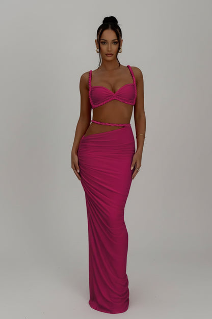 Dames 2-Delige Set – Geweven Crop Top & Hoge Taille Maxi Rok