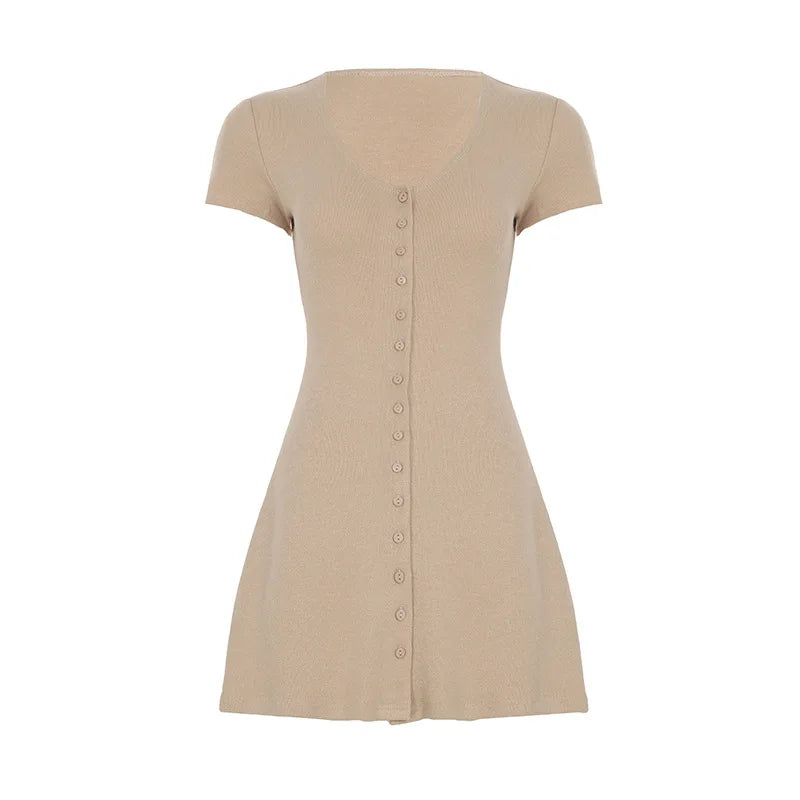 Dames Casual A-Lijn Jurk – V-Hals, Korte Mouwen & Effen Design