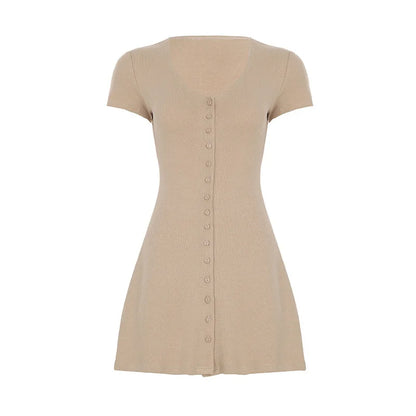 Dames Casual A-Lijn Jurk – V-Hals, Korte Mouwen & Effen Design